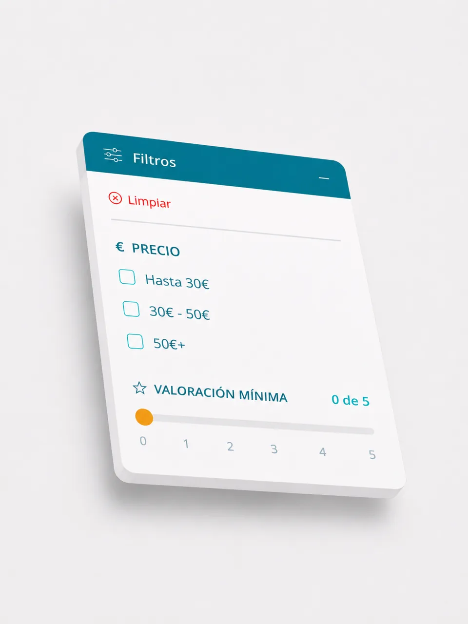 Panel de filtros para buscar especialistas médicos